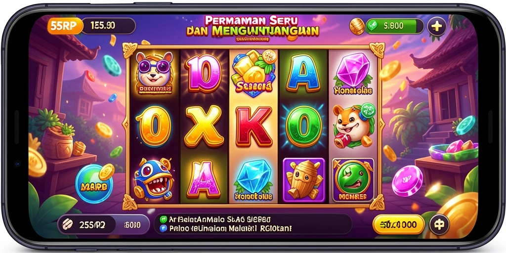 Tampilan gameplay Slot 55RP yang menarik dan penuh warna.
