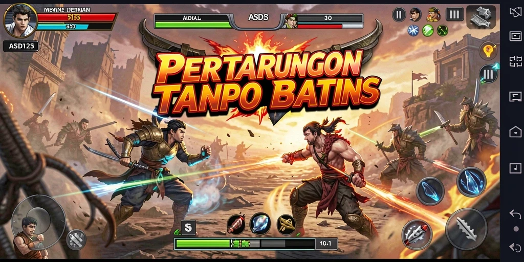 Tampilan pertarungan epik di dalam ASD123 dengan karakter unik.