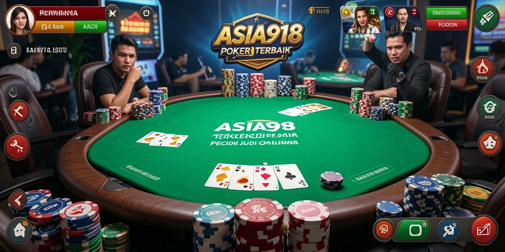 Screenshot gameplay ASIA918 menampilkan aksi poker yang seru.