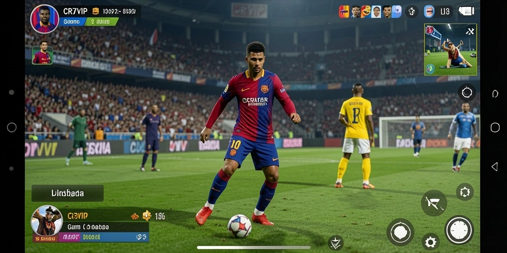 Gameplay mendebarkan di lapangan sepak bola virtual.