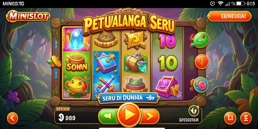 Screenshot game MINISLOT menampilkan gameplay seru dengan karakter petualangan.