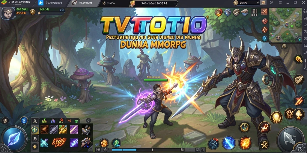Screenshot gameplay TVTOTO yang menunjukkan aksi pertempuran seru MMORPG.