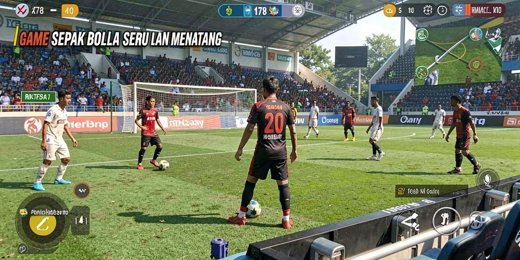 Tampilan gameplay menarik dari X78 dengan aksi sepak bola yang seru.